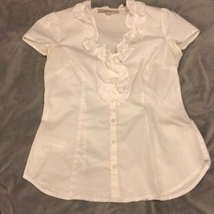 Loft White Ruffled Bottom Down Shirt